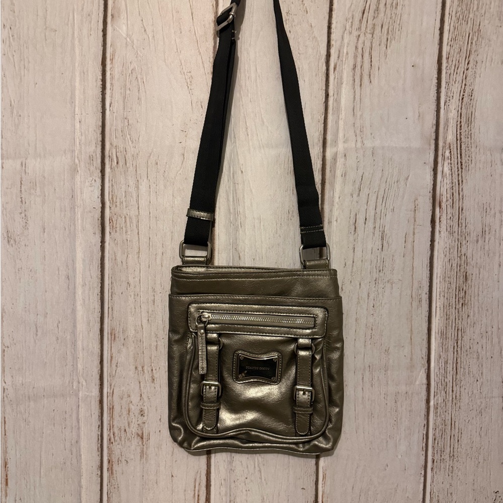 Franco Sarto Metallic Pewter Crossbody Bag with Adjustable Webbing Strap